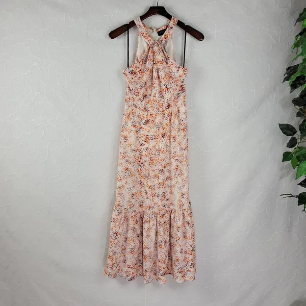 Laundry by Shelli Segal Womens Dress Size 2 Orange Halter Neck Midi Tiered Maxi - Image 15