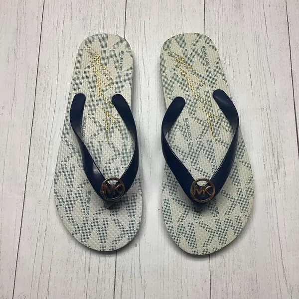 Michael Kors Navy And White Flip Flops Sandals Size 8 - Image 3