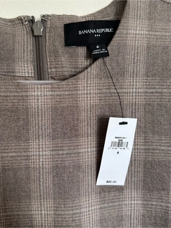 NWT Banana Republic Plaid Shift Mini Sleeveless Dress Brown Tan Women’s Size 6 - Image 6