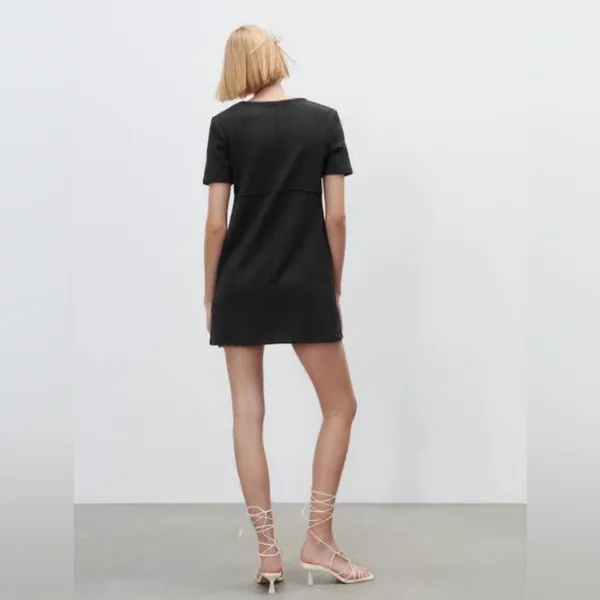 ZARA Dark Gray Short‎ Sleeve Crewneck Cotton Blend Soft Mini Dress Size Small - Image 5