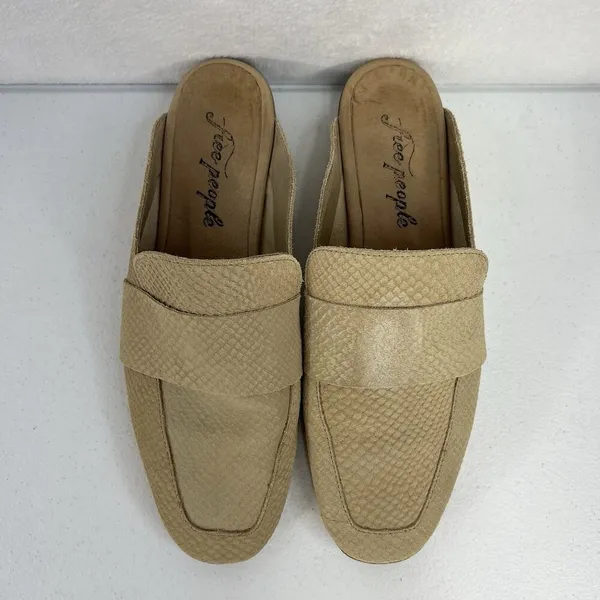 Free People Mules 39 At Ease 2.0 Loafer Suede Embossed Leather Cafe Beige Womens - Image 7