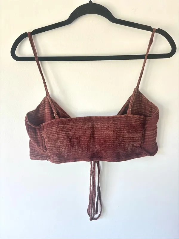 Anthropologie Smocked Gauzy Tie-front Crop Top Bralette Maroon Festival - Image 6