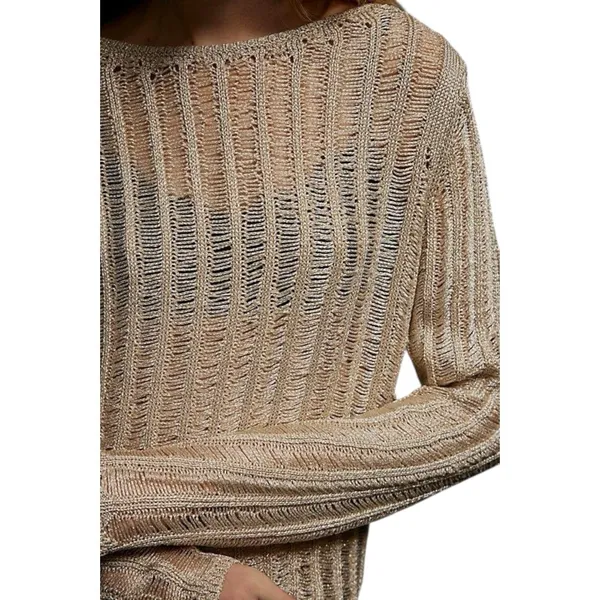Free People Let's Dance Long Sleeve Open Back‎ Ladder Gold Knit Sweater XS New - Image 2