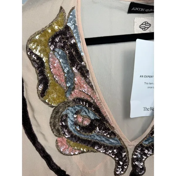 Antik Batik Silk Sequin Velvet Blouse Size Medium Pink - Image 6