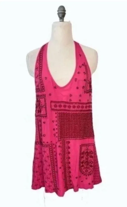 Free People mini swing dress pink and purple embroidered with beads - Image 3