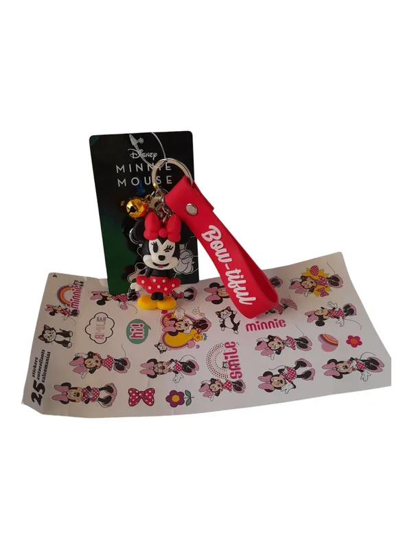Disney Minnie Mouse 3D Keychain Wristlet Bowtiful Red Bag Charm + Stickers Set - Image 3