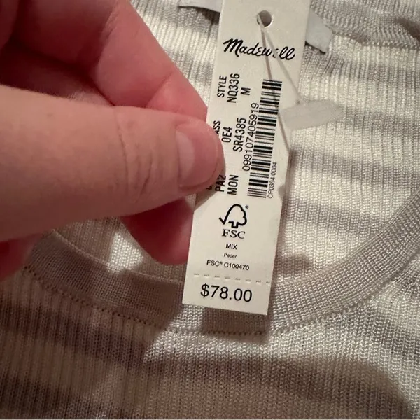 Madewell Micro-Rib Short Sleeve Striped Sweater Tee in‎ Monument Sz M NEW - Image 10
