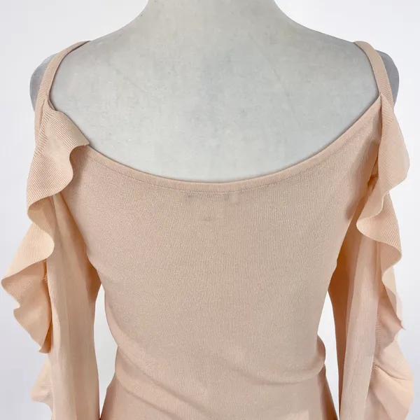 Club Monaco Ruffle Trim Cold Shoulder Long Sleeve Sweater Blush Pink Size XS - Image 10