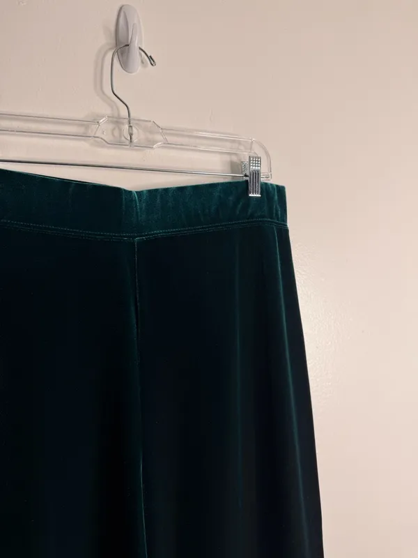 Susan Graver Green Velvet Pull On Wide Leg Pants‎ Large Effortless Minimalist - Image 8