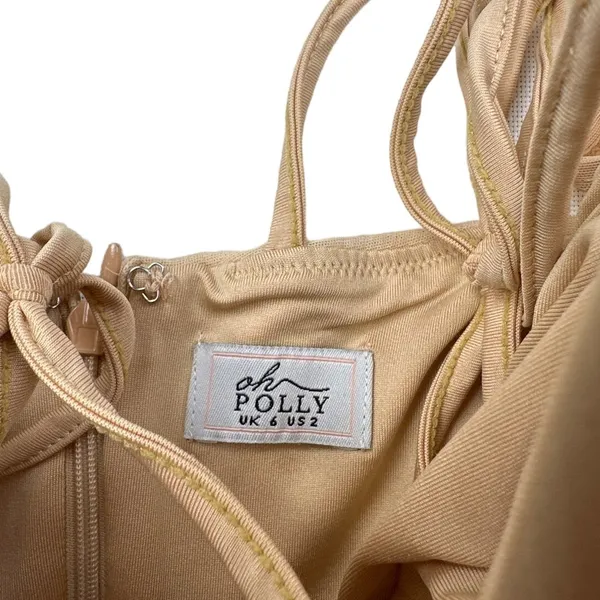 Oh Polly - Amiens Tie Mesh Dress with Long Sleeves in Nude & Tan - Image 4