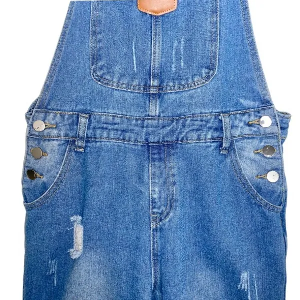 Vintage Y2K Straight Leg Distressed Medium Wash Denim Bib Jean Overalls Size S - Image 4