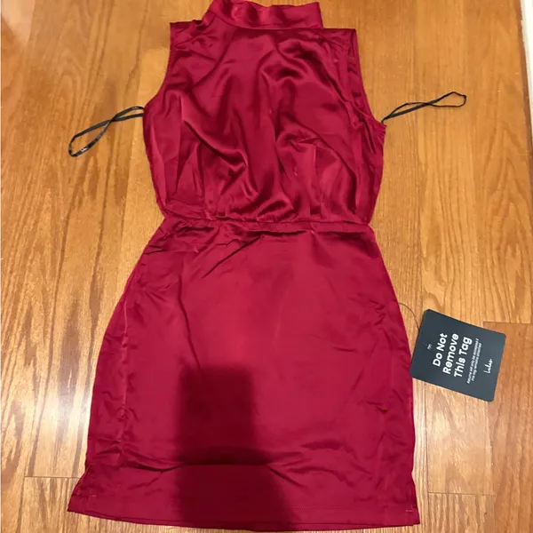 Lulus Red Satin Mock Neck Mini Dress NWT Size XS - Image 3