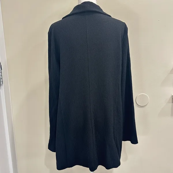 Eileen Fisher‎ Black Waffle Knit Shawl Collar Longline Cardigan Large Minimalism - Image 2