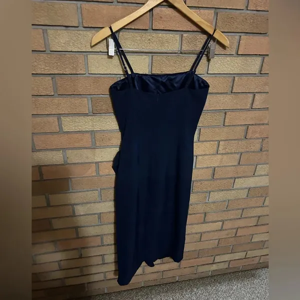 NWT Bardot Carmelle Midi Dress Navy Front Slit Ruffle Cocktail Size US 4/XS - Image 3