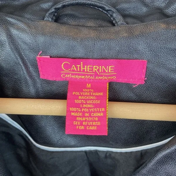 Catherine Malandrino Black Faux Leather Zip Up Ruffle Trim Cropped Jacket M - Image 6