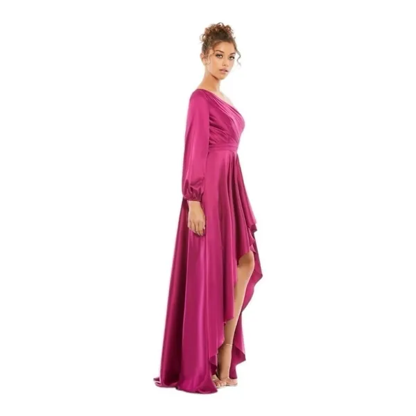 Mac‎ Duggal High Low One Shoulder Flowy Gown Maxi Dress 49141 Berry Size 8 NWT - Image 4
