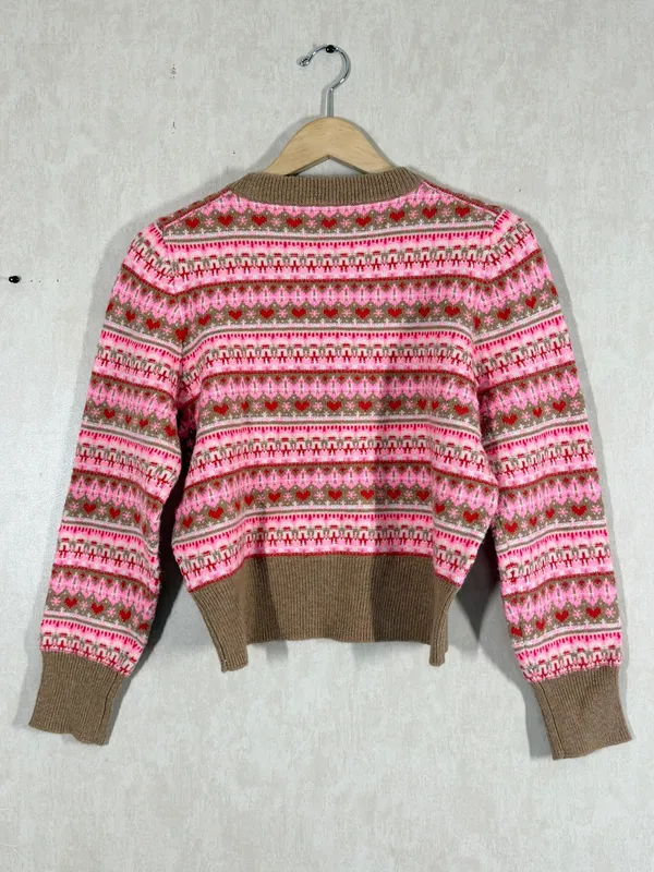NWT J. Crew Shrunken Fair Isle Crewneck Sweater Lambswool Blend in Pink Brown M - Image 5