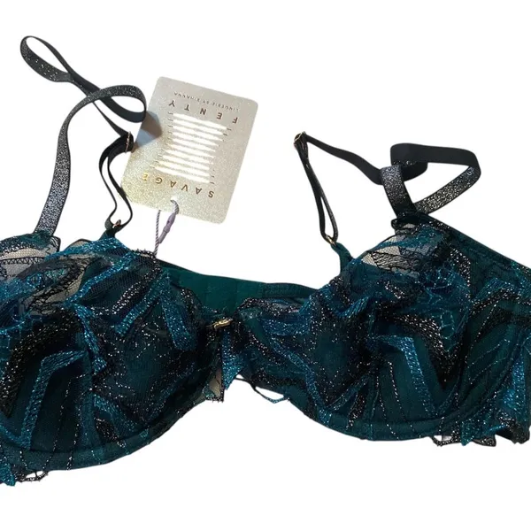 Savage X Fenty Shinning Star Half Cup Plunge Bra Blue Starstruck 34B NWT - Image 2