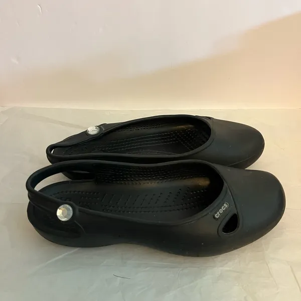 Crocs Womens Slip On Slingback‎ Ballet Flat W/Gem Round Toe Beach Black Sz 7w - Image 5
