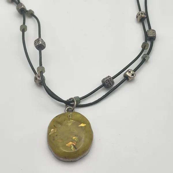 Chico's Green & Silver Beaded Cord Energy Necklace - Image 2