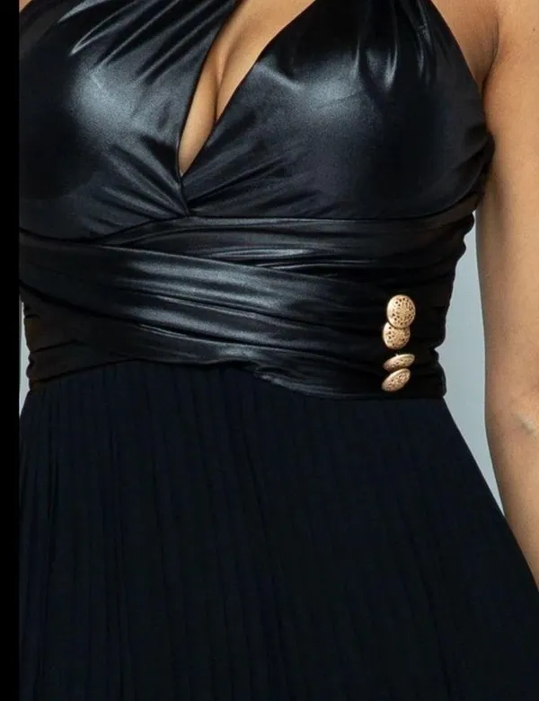 Pleated Maxi dress one shoulder. Faux leather. (S) - Image 5