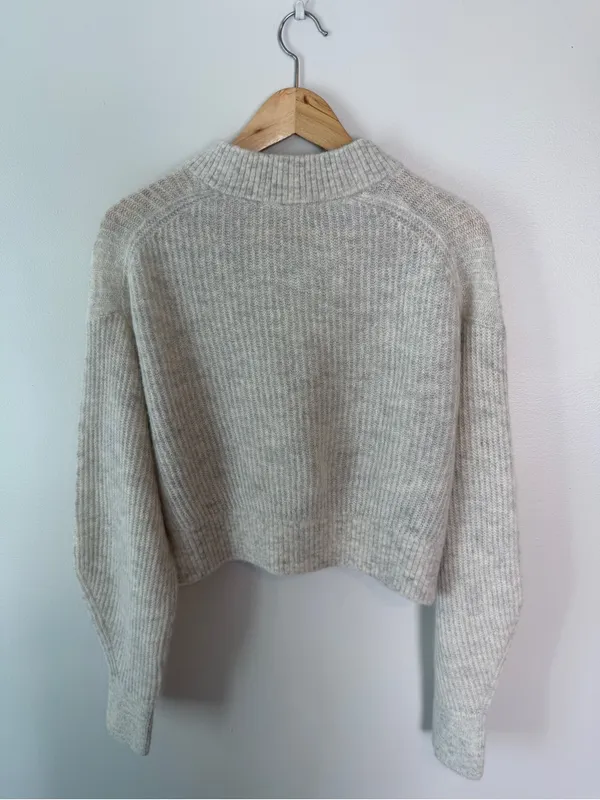 Everlane Cropped Cocoon Sweater V-Neck Medium Almond Alpaca - Image 3