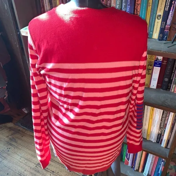 CAbi picnic red & pink striped M grandpa cardigan - Image 3