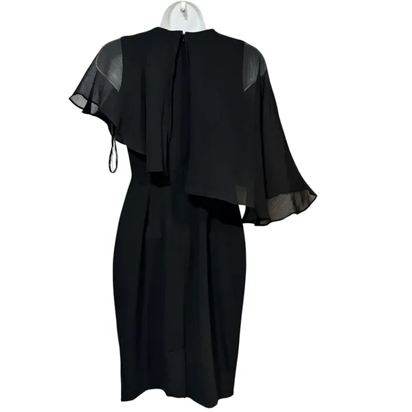 Calvin Klein Womens Black Asymmetrical Cape Sheath Dress Petite 0P CD8C1664 - Image 2