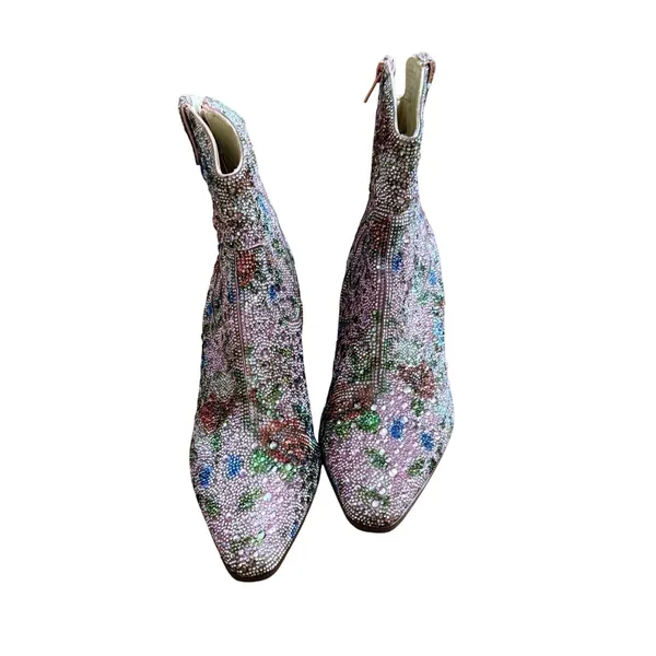 Betsey Johnson Dive F Pink Floral Rhinestone Ankle Bootie Sz 8 Western - Image 12