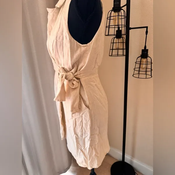 Anthropologie Linen Wrap Dress Cream Sleeveless Tie Waist XS - Image 9