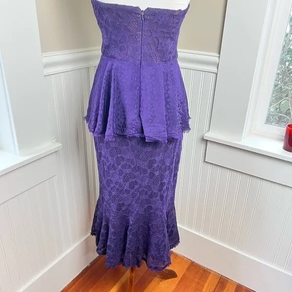 Flor et.al Purple Lace Strapless Peplum Mermaid Midi Dress Size 6 - Image 3