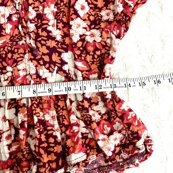 Free People Red Fruit Punch Sweet Memories Smocked Waist Boho Blouse M - Image 7