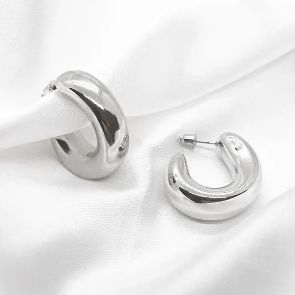 Curved Chunky Silver Hoop Earrings - Image 5