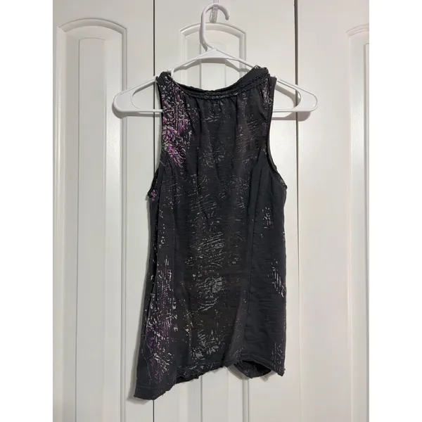 Free People Tank Top Boho Distressed Charcoal Purple Braided Ruched Medium - Image 5