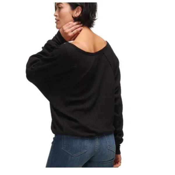 Free People Womens Santa Clara Thermal Black Long Sleeve Pullover Size Medium - Image 3