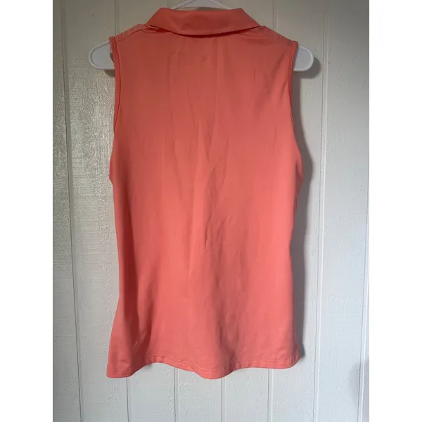 Adidas Golf Womens Sleeveless Polo Shirt Coral Heather V-Neck Marlin Logo Medium - Image 4
