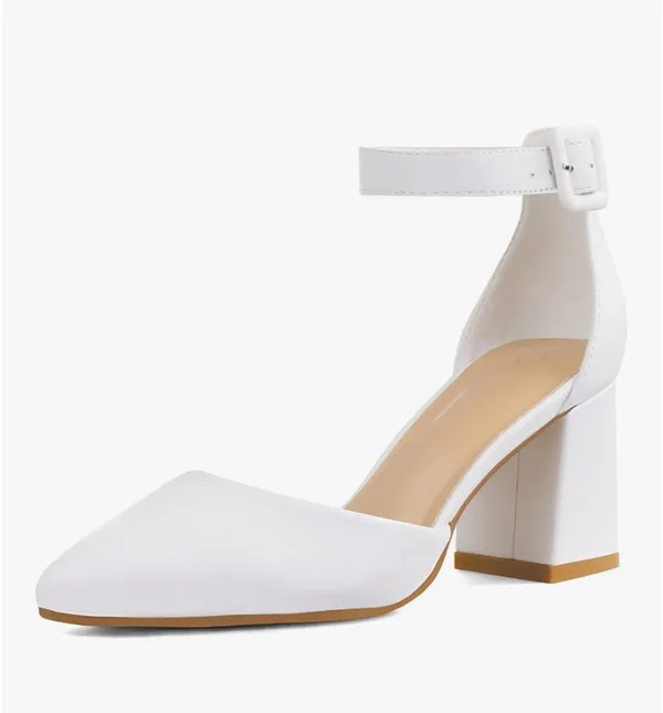 White Pointed Toe Block Heels Size 8 - Image 2