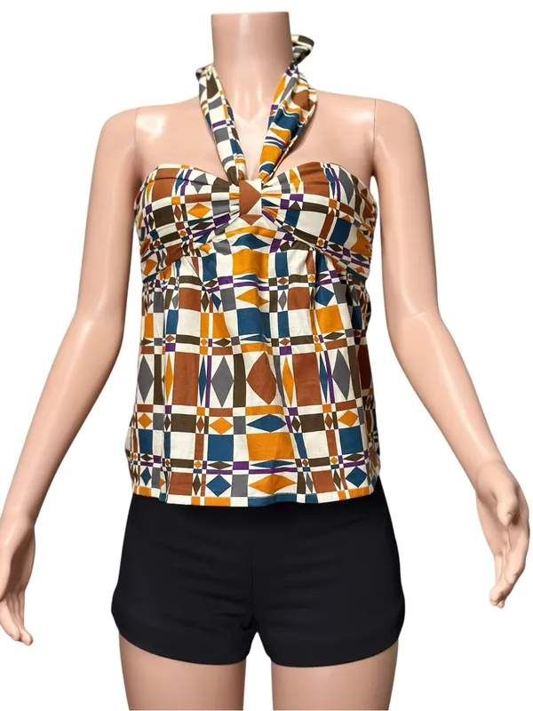 SÉZANE Tallulah Linen-Blend Halter Blouse, Ditsies 70s, FR34/US2 - Image 3