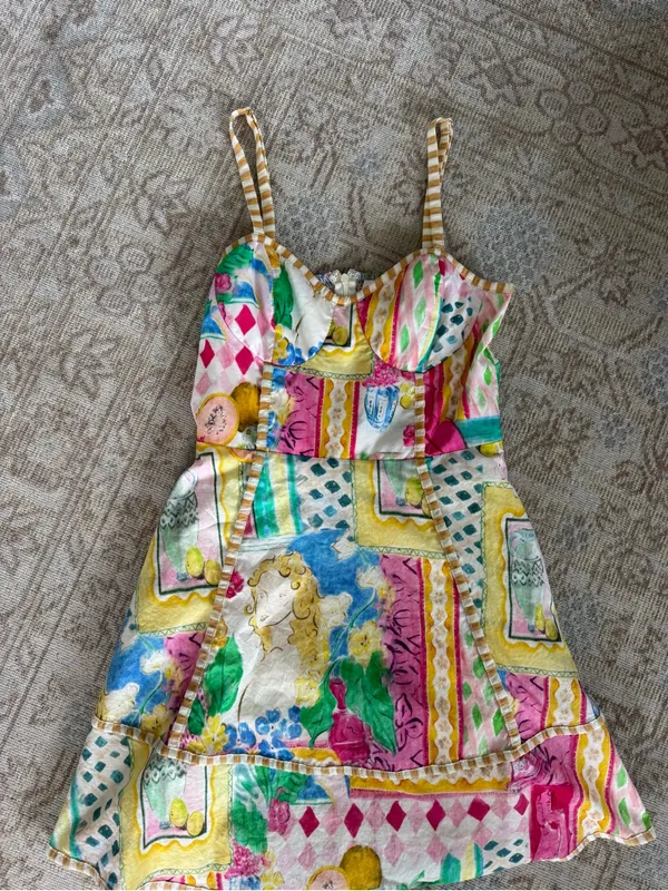Impeccable Pig Sleeveless Multi-Print Summer Sundress - Pink & Yellow - Image 2