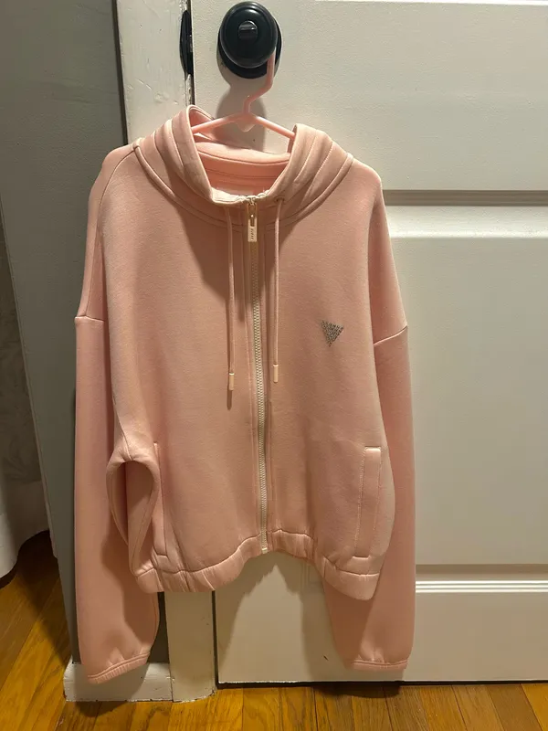 GUESS Cecila scuba zip sweatshirt in rose buttery soft - Image 3