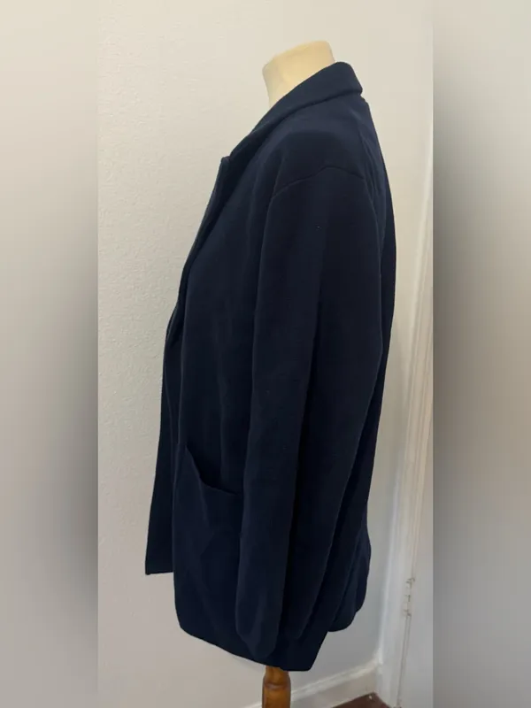 Quince 100% Organic Cotton Knit Blazer Navy Notch Collar Front Pockets Med - Image 2