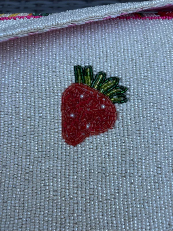 HANDMADE in Made in India Beaded Fruit lined Bag Pink - Image 13