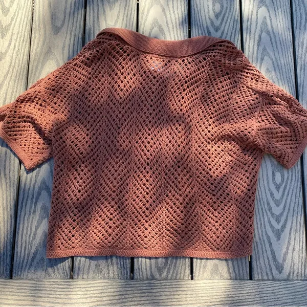 Wild Fable size small brown crochet beach coverup button up polo - Image 6
