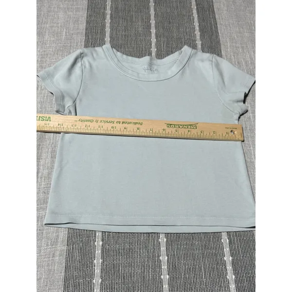 John Galt Brandy Melville Women Light Blue Ribbed Short Sleeve Baby Tee One Size - Image 2