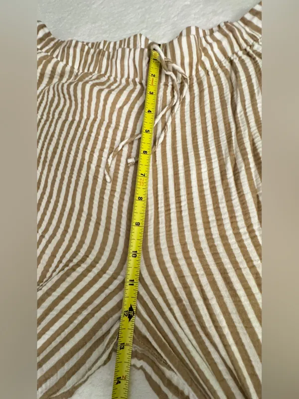LAKE Wide Leg Striped Linen-Blend Pants — Beige & White - Image 10
