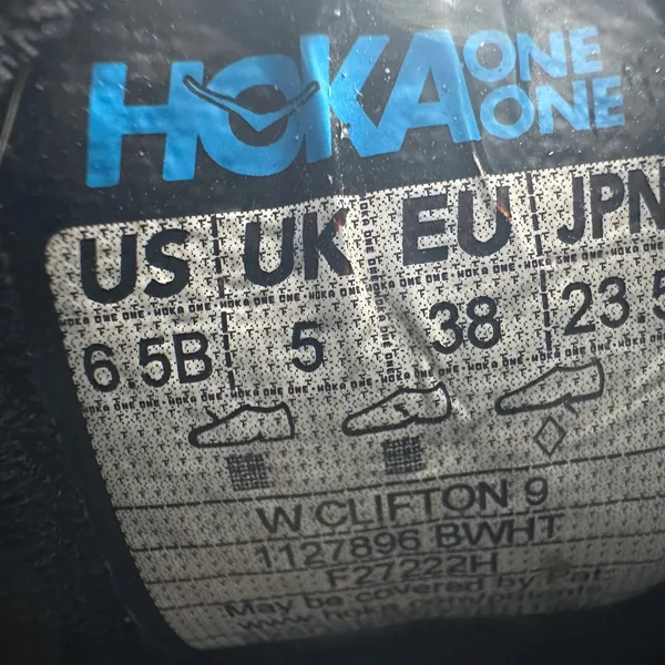 Hoka One One Clifton 9 Women's Running Shoes Black White Size 6.5B - Image 4
