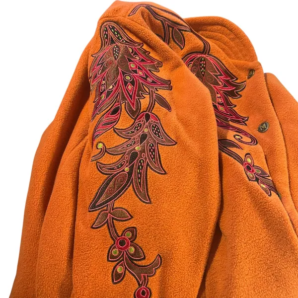 Bob Mackie VTG Burnt Orange Fleece Embroidered Jacket Coat SZ 2X lLned Pockets - Image 5