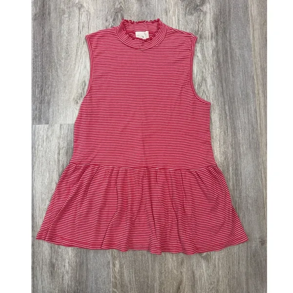 t.la Anthropologie Red White‎ Striped Mock Neck Peplum Top Sleeveless Large - Image 2