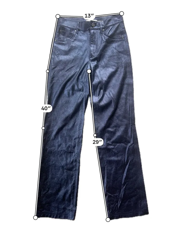 Alice + Olivia Metallic Blue Faux Leather Straight Leg Pants Size 25 - Image 3