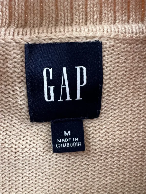 GAP Beige 100% Cotton Cropped Knit Sweater Roll Hem Long Cuffs M - Image 4